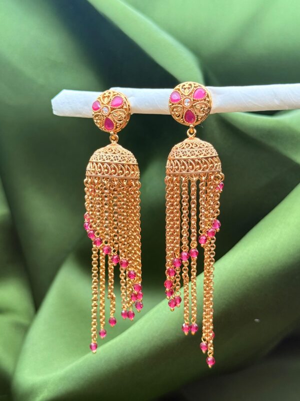GOLD-TONED TASSEL JHUMKA EARRINGS
