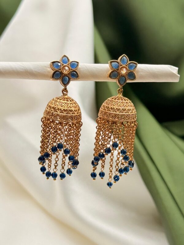BLUE BLOSSOM GOLD-PLATED JHUMKA EARRINGS
