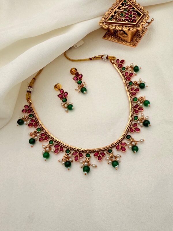 RUBY BLOOM & EMERALD DROP TEMPLE NECKLACE SET