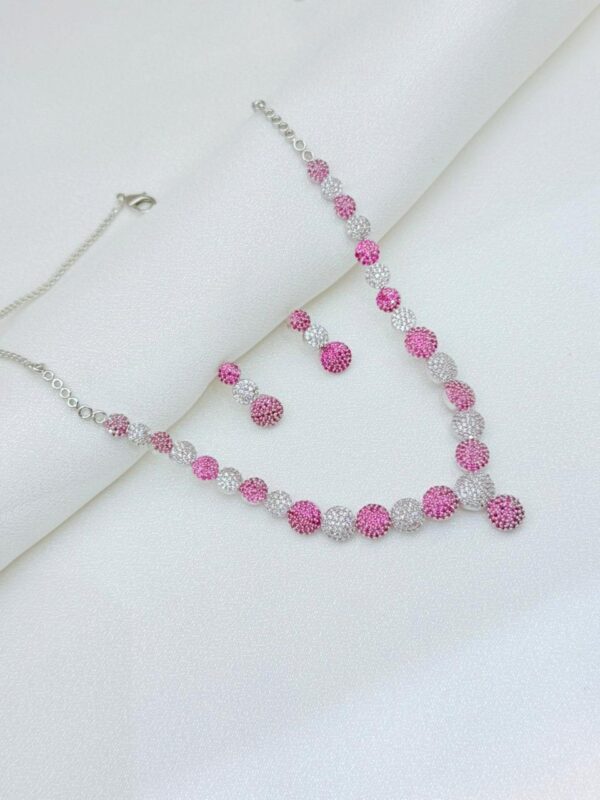 RADIANT BLOSSOM PINK & SILVER NECKLACE SET N-118