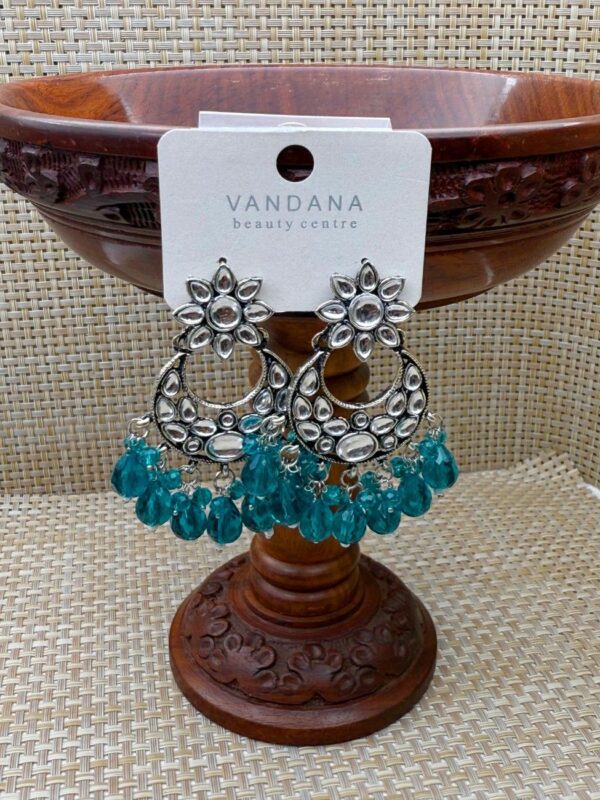 AQUA CRESCENT OXIDIZED DROP EARRINGS E-137