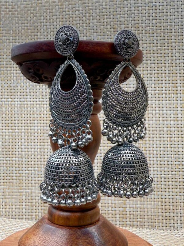 MAJESTIC CASCADE OXIDIZED MEGA JHUMKAS E-142