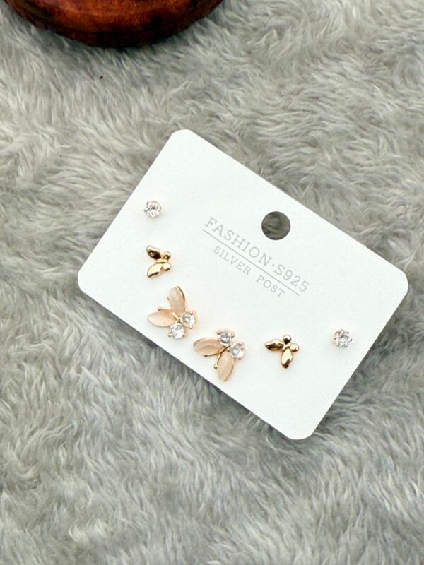 ROSE GOLD BUTTERFLY FLUTTER STUDS (3-Pair Combo Set) E-190