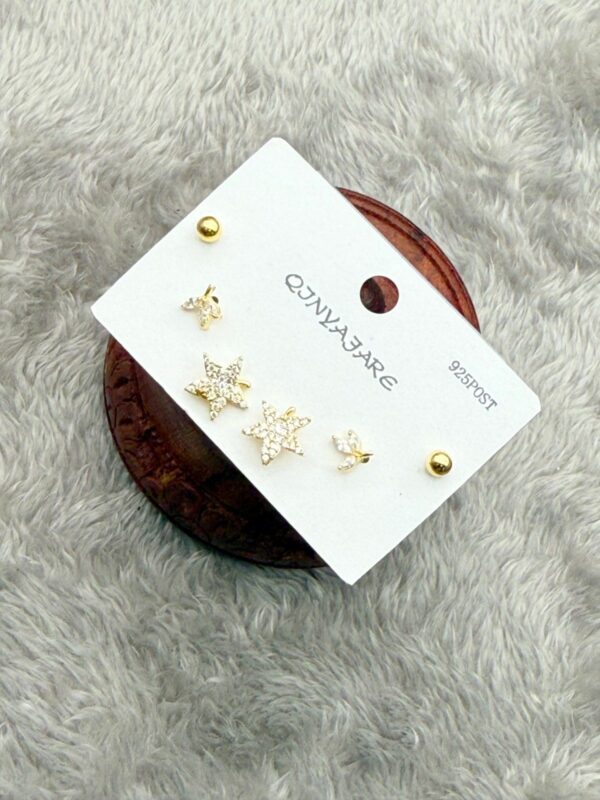 GOLDEN CLOVERLEAF TRIO STUDS (3-Pair Combo Set) E-193