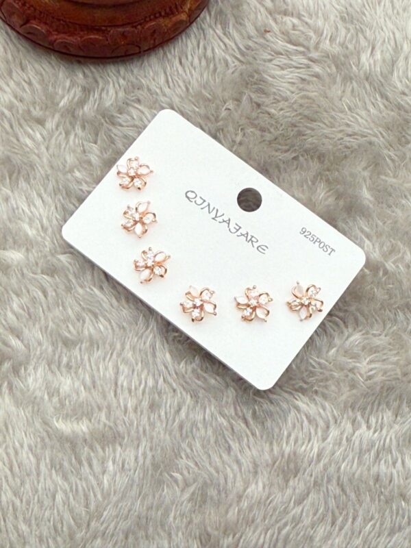 ROSE GOLD FLORET TRIO STUDS (3-Pair Combo Set) E-194