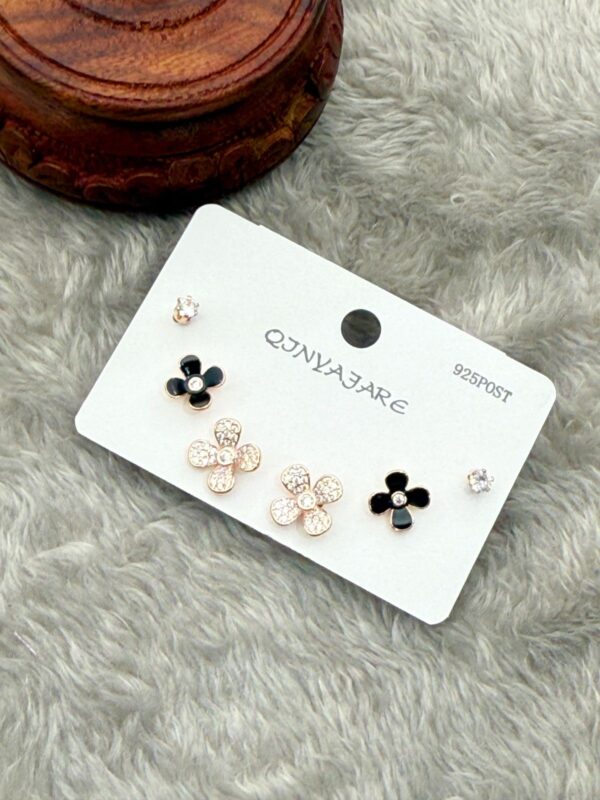 ROSE & NOIR BLOSSOM TRIO STUDS (3-Pair Combo Set) E-195