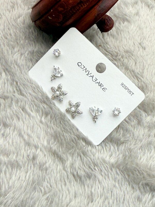STERLING ROSE PETAL TRIO STUDS (3-Pair Combo Set) E-196