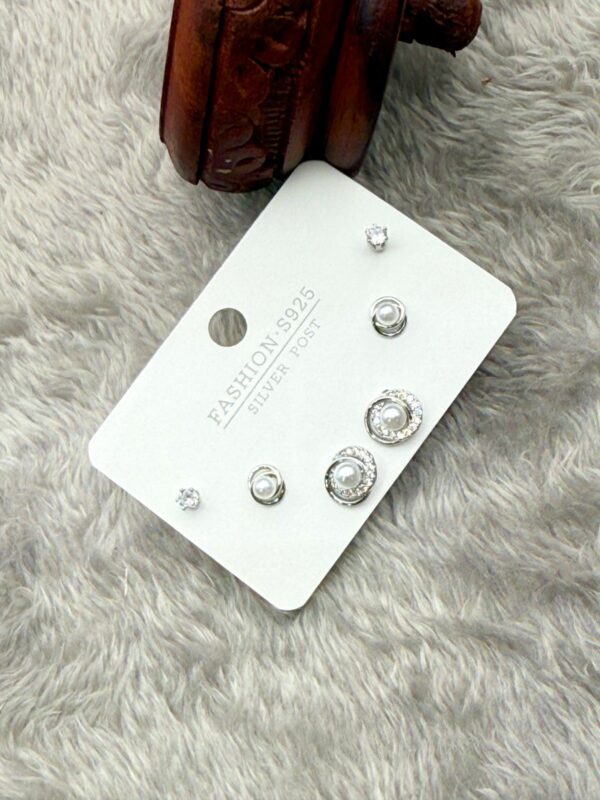 PAVE HALO PEARL TRIO STUDS (3-Pair Combo Set) E-197