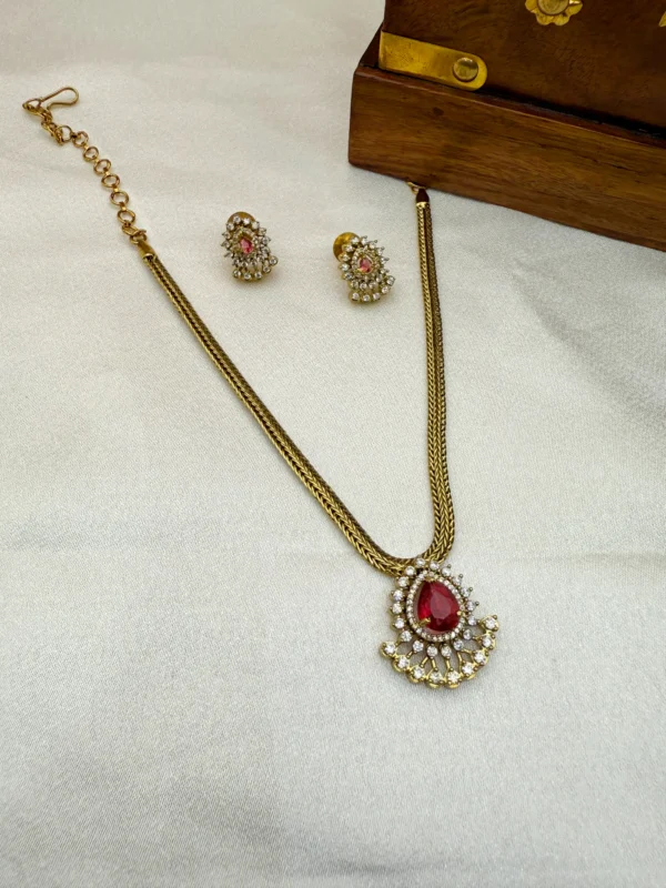 PENDANT NECKLACE SET RED RUBY PN-243