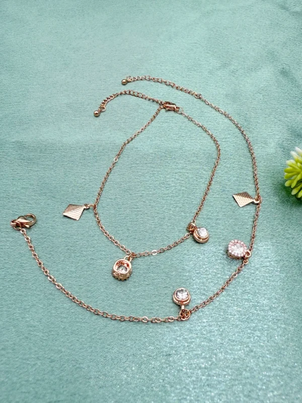 ROSE GOLD & CRYSTAL DROPS ANKLETS AN-274