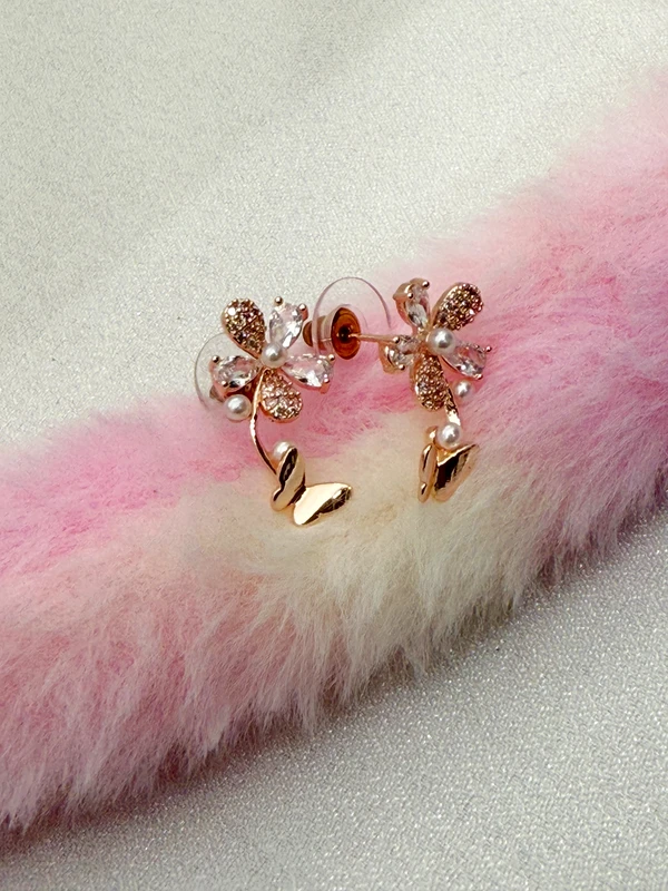 ROSE GOLD FLOWER & BUTTERFLY DROP STUDS ES-337