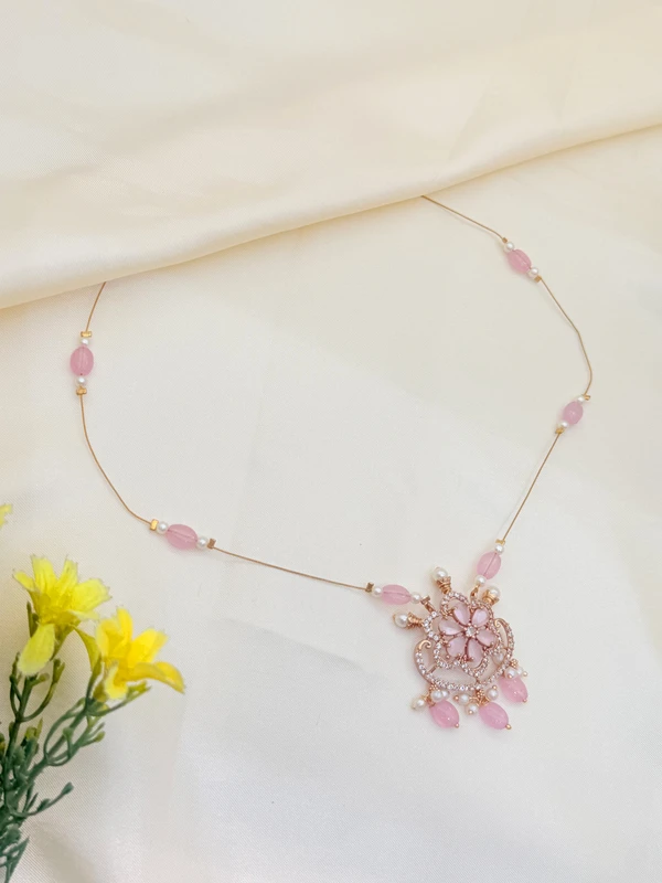 INVISIBLE THREAD PINK FLOWER AD NECKLACE PN-397