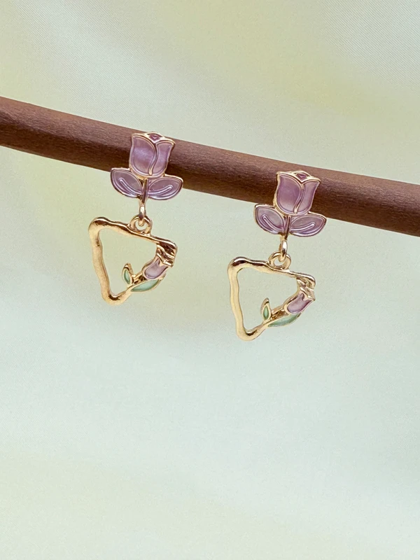LILAC ROSE FLOWER DROP EARRINGS ES-403
