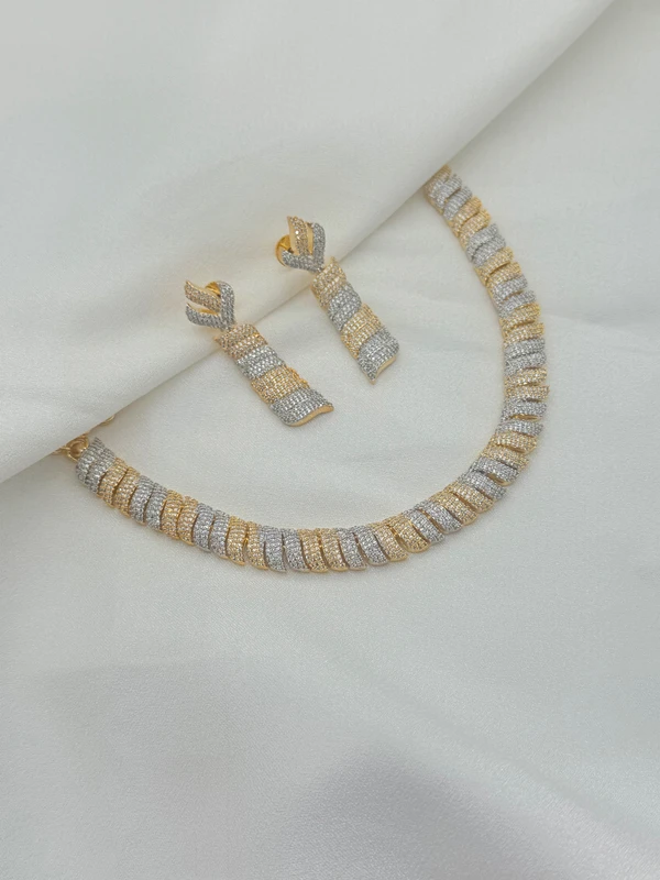 DUAL TONE AD STONE NECKLACE SET N-406
