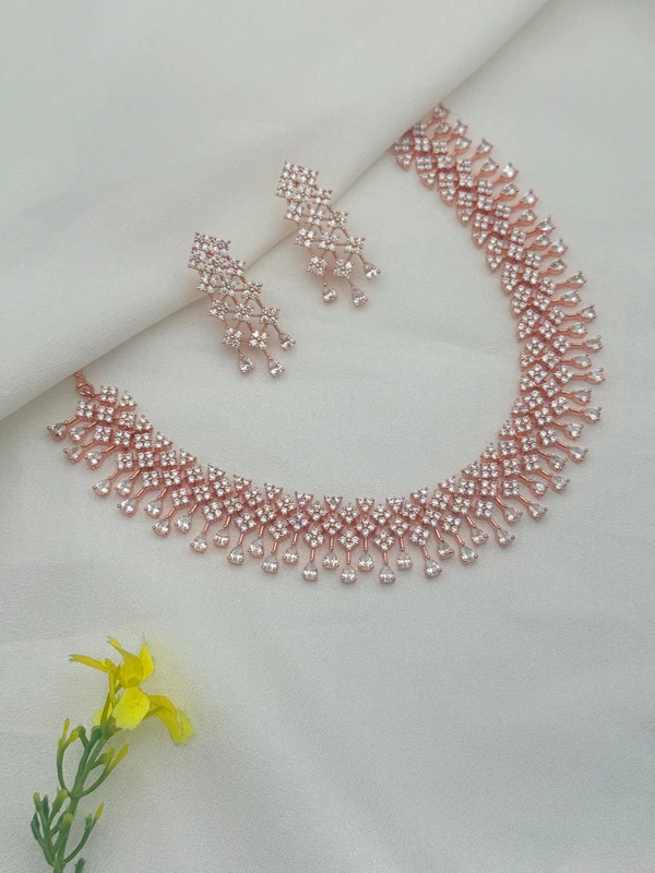 ROSE GOLD AD STONE NECKLACE SET N-407
