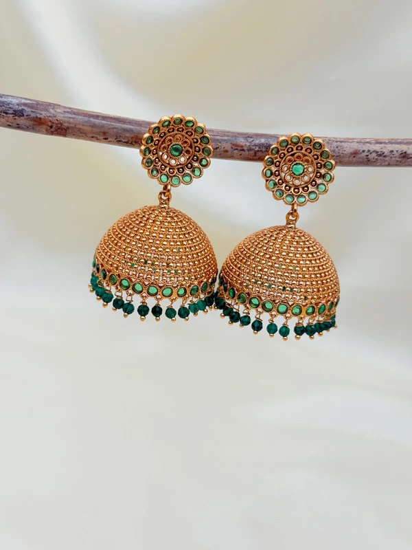 EMERALD GOLD JHUMKA EARRINGS E-409