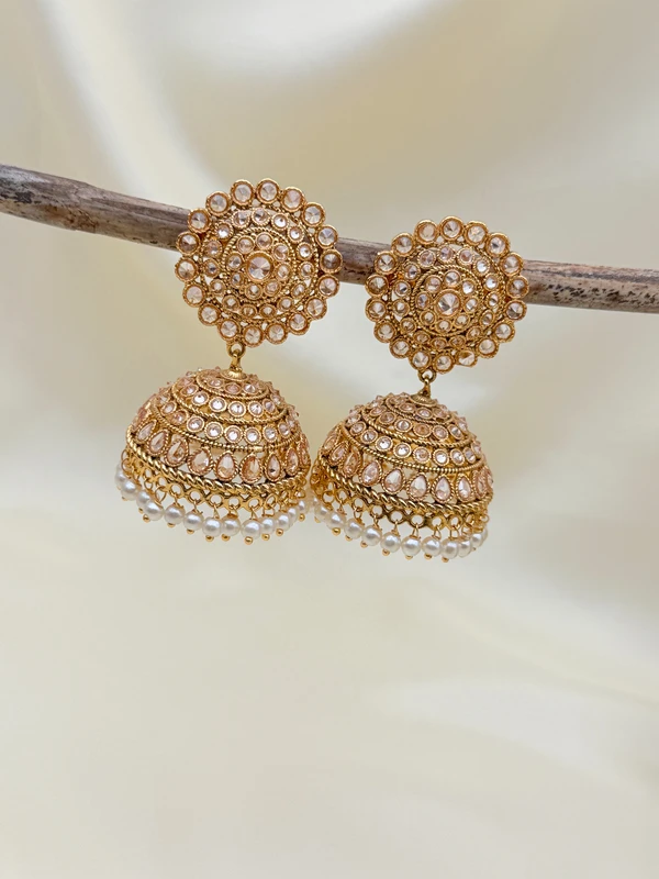PEARL DROP GOLD JHUMKA EARRINGS E-410
