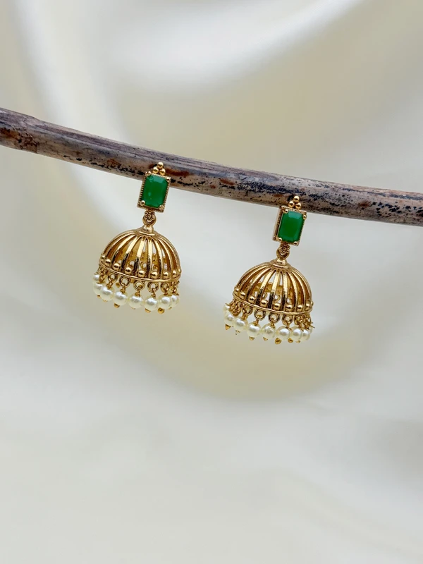 EMERALD PEARL DROP JHUMKA EARRINGS E-412