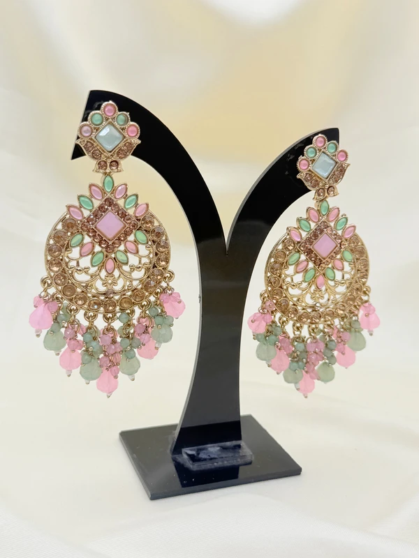 PINK & MINT GREEN FANCY DROP EARRINGS E-416