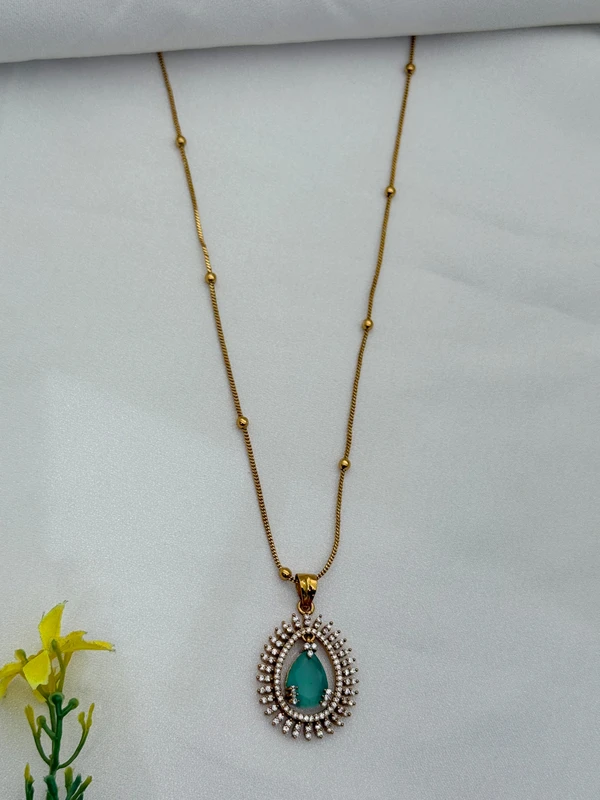 MINT GREEN AD PENDANT NECKLACE GOLD TONE PN-431