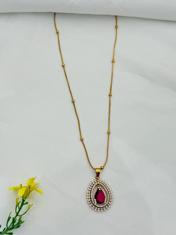 RUBY RED AD PENDANT NECKLACE GOLD TONE PN-435