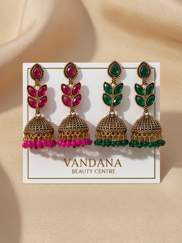MAGENTA & EMERALD COMBO JHUMKA EARRINGS E437