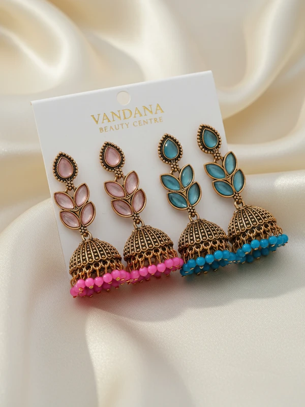 PASTEL MAGENTA & BLUE JHUMKA EARRINGS COMBO E-438