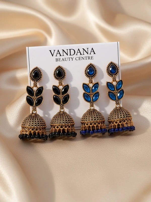 BLACK & ROYAL BLUE JHUMKA EARRINGS COMBO E-440
