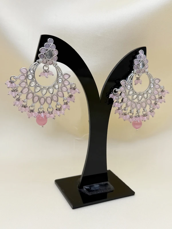 PINK MIRROR CHAND BALI EARRINGS ER-448