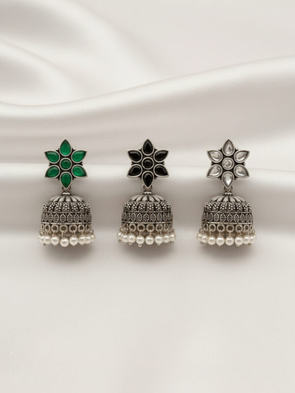 EMERALD, BLACK & CRYSTAL JHUMKA COMBO ER-383