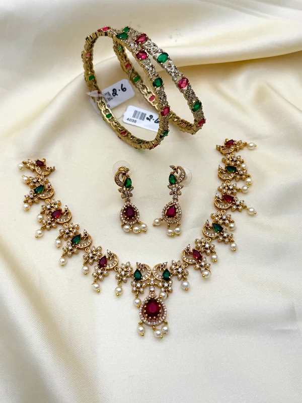 RUBY EMERALD AD NECKLACE COMBO SET BC-461