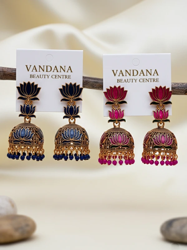BLUE & MAGENTA LOTUS JHUMKA COMBO E-470