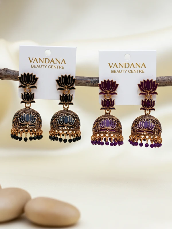 BLACK & PURPLE LOTUS JHUMKA COMBO E-471