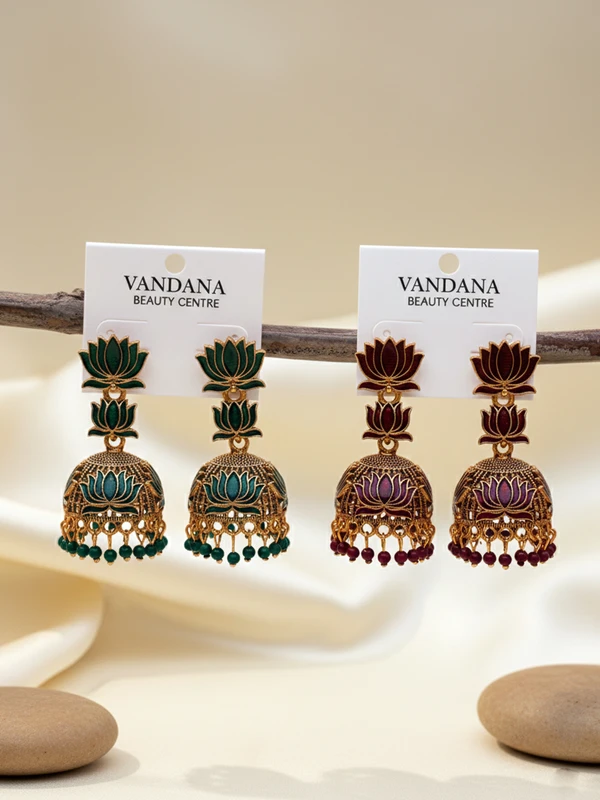 RED & GREEN LOTUS JHUMKA COMBO E-472
