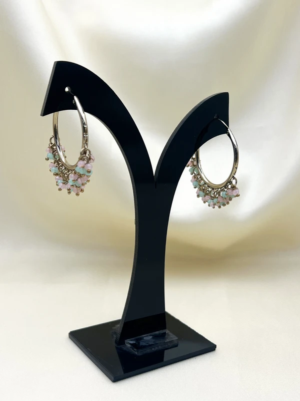 GOLD-TONE PASTEL BEADED HOOP EARRINGS HE-477