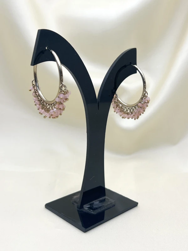 GOLD-TONE PINK BEADED HOOP EARRINGS HE-479