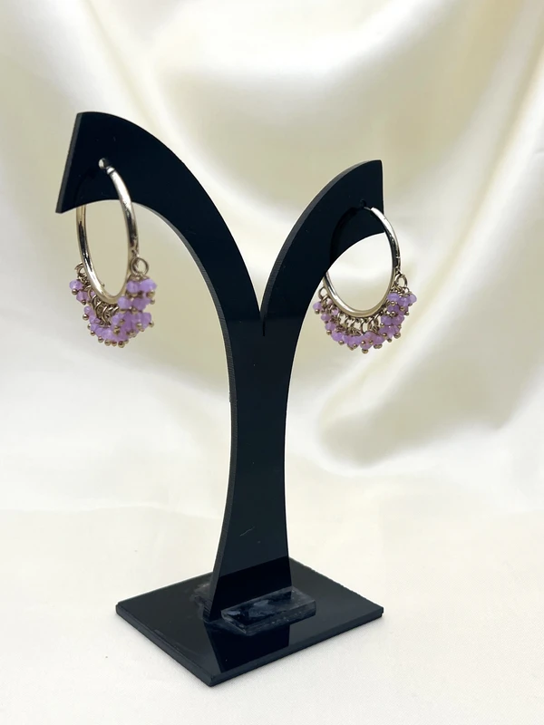 GOLD-TONE PURPLE BEADED HOOP EARRINGS HE-480