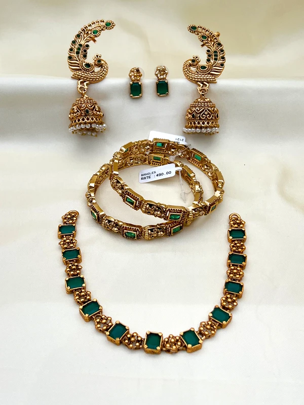 ANTIQUE EMERALD GREEN NECKLACE COMBO SET BC-485