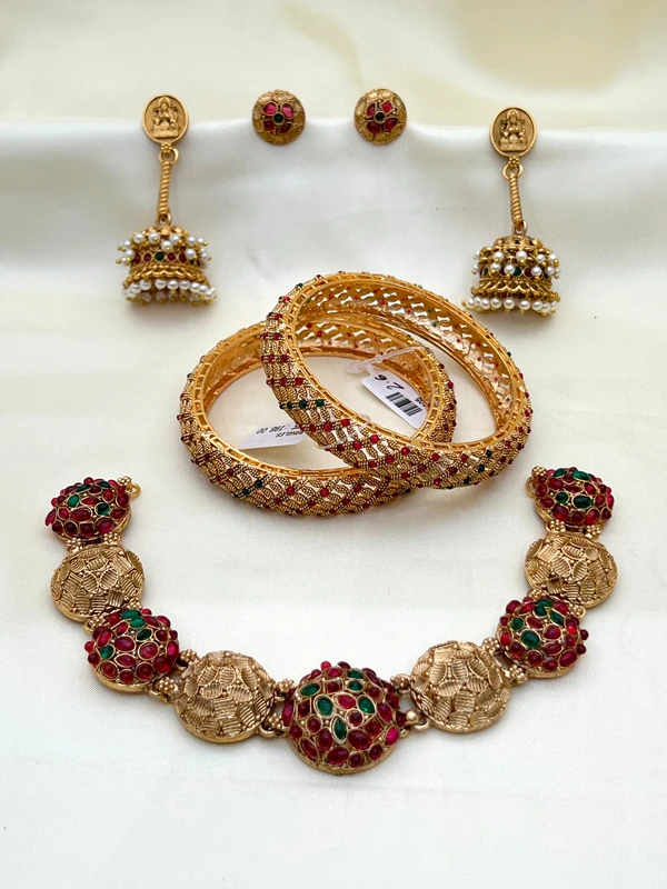 RUBY EMERALD KEMP NECKLACE COMBO SET BC-487