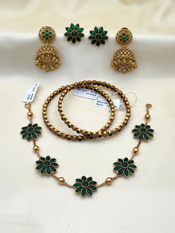 EMERALD FLORAL GOLD NECKLACE COMBO SET BC-490
