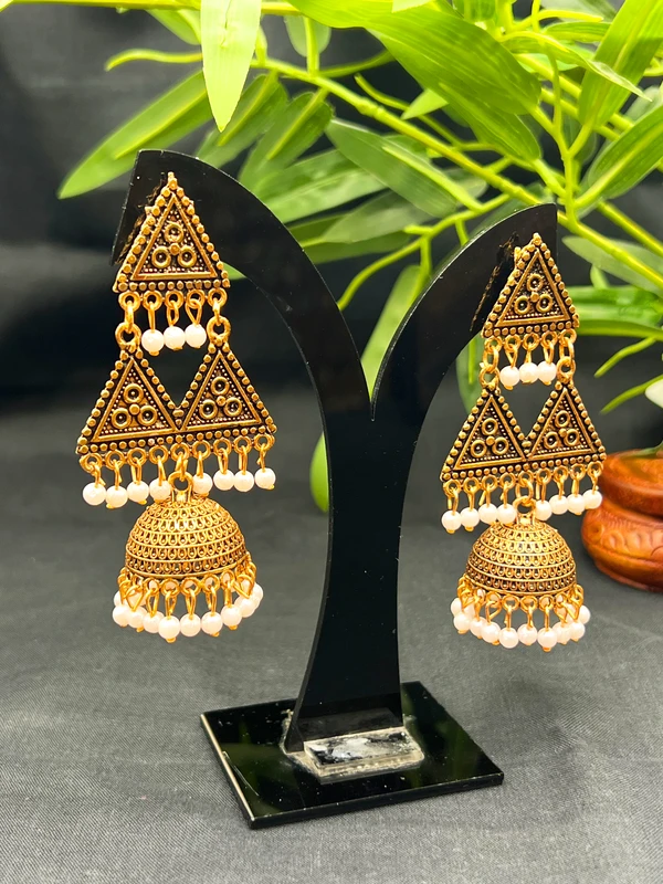 TRIANGULAR PEARL DROP JHUMKA EARRINGS E-500
