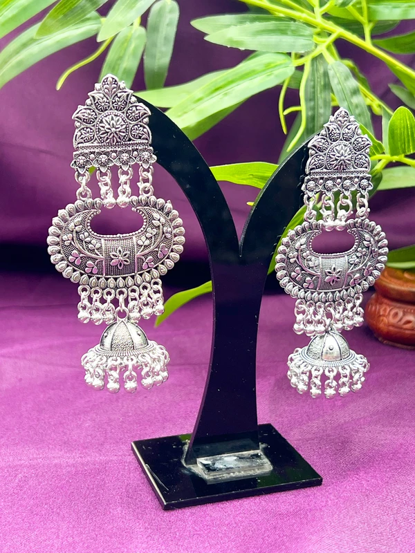 OXIDIZED SILVER PEARL BEADS JHUMKA EARRINGS ER-503