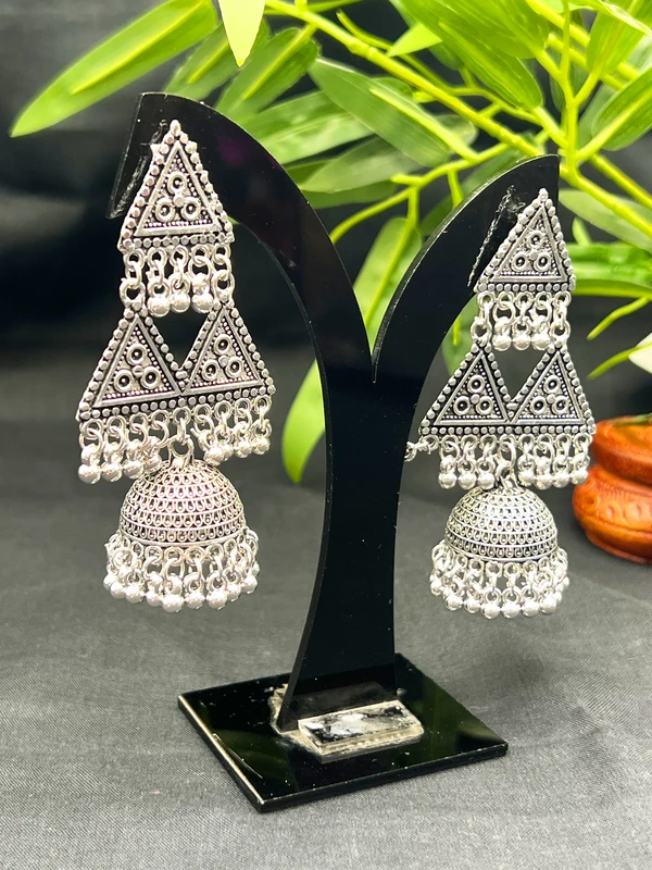 OXIDIZED SILVER TRIANGULAR JHUMKA EARRINGS ER-504