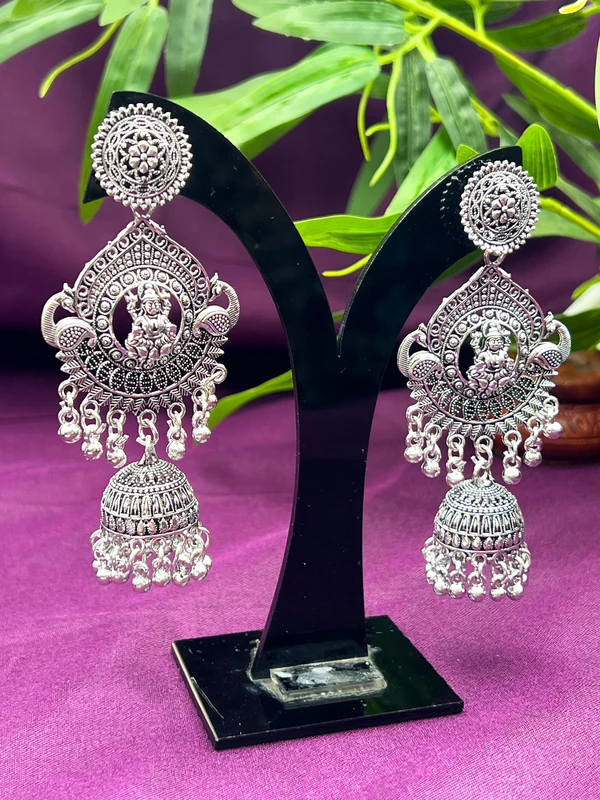 OXIDIZED SILVER LAKSHMI JHUMKA EARRINGS ER-505