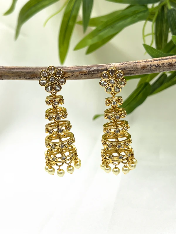 MULTI-TIER PEARL JHUMKA EARRINGS E-516