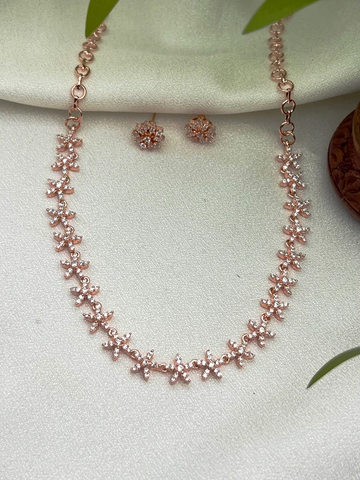 STAR CZ ROSE GOLD NECKLACE SET WITH EARRINGS N-531