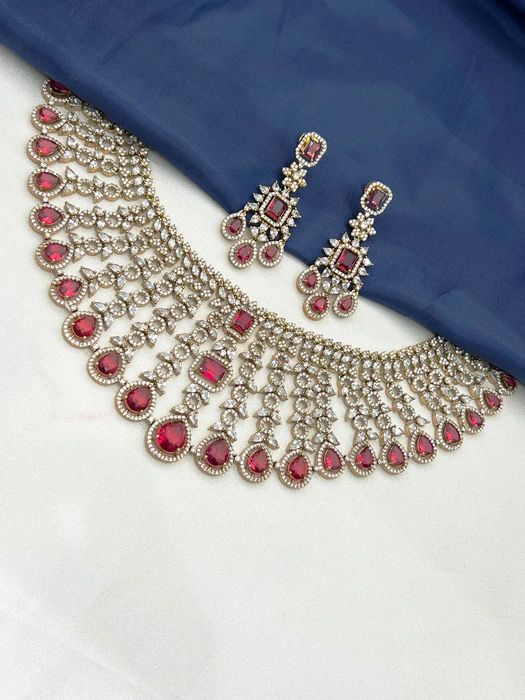 RUBY AD STONE NECKLACE SET N-543