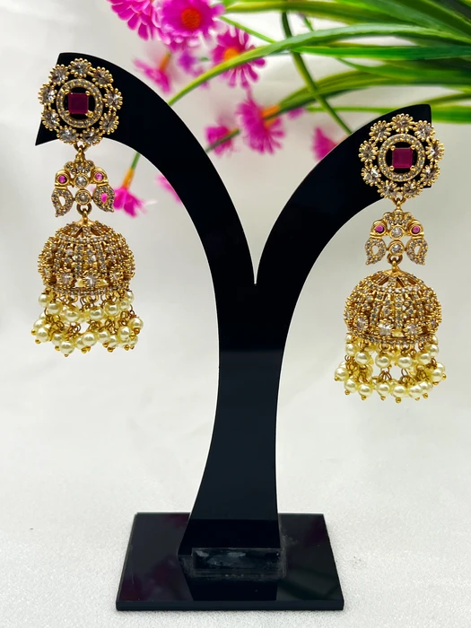 GOLD TONE AD STONE JHUMKA EARRINGS E-556