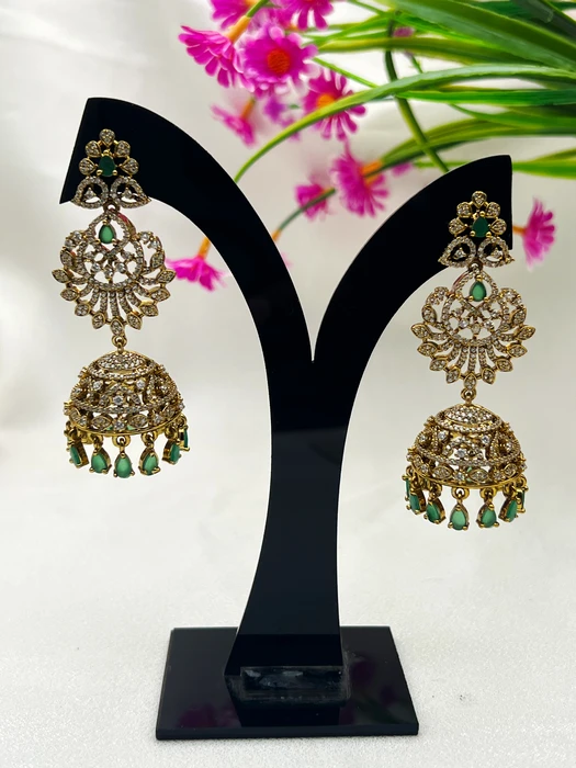 EMERALD AD JHUMKA EARRINGS E-558